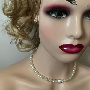 Handmade pearl bridal necklace earrings bracelet set